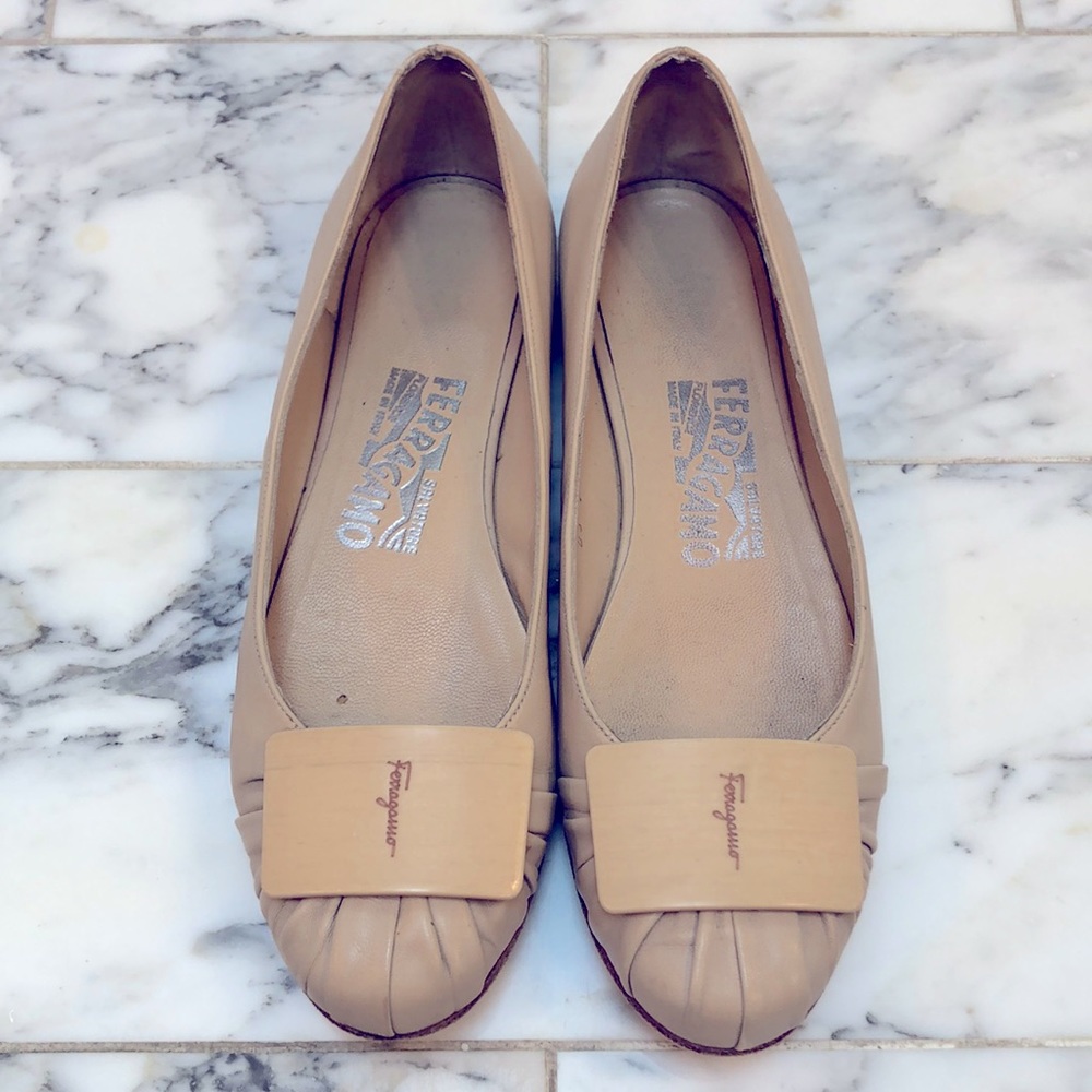 Salvatore Ferragamo Nude Leather Ballet Flats